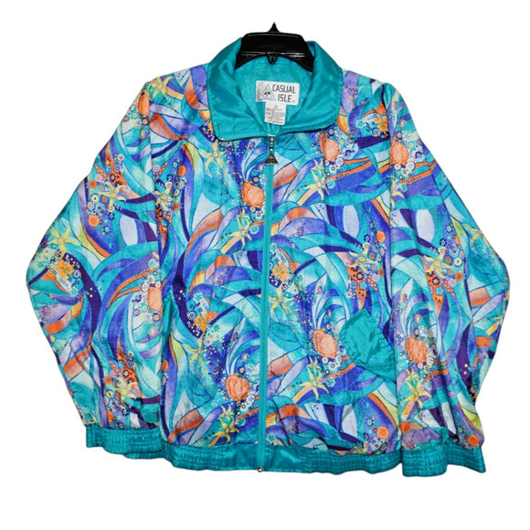 Vintage Casual Isle Windbreaker Jacket – Bright Geometric Floral Track Jacket S - Picture 1 of 6